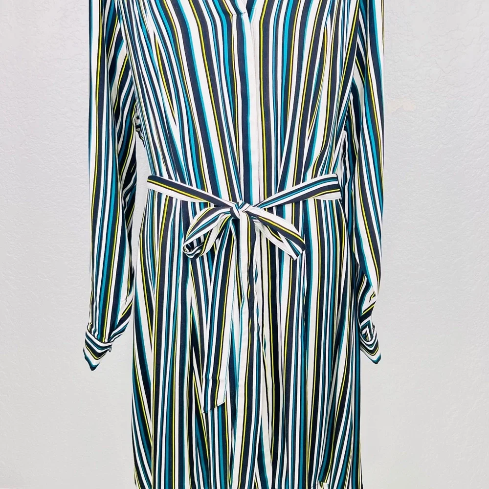 Torrid Black and Green Striped Wrap Belted Long Sleeve Mini Dress Size…